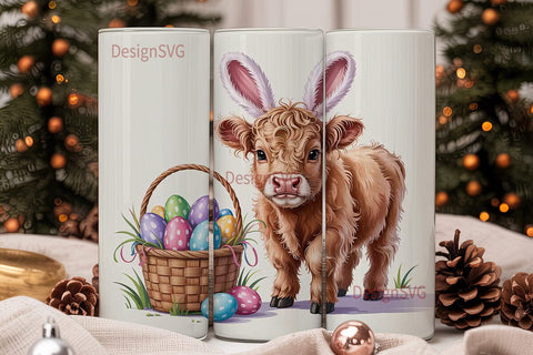 Highland Cow Easter 20oz Tumbler Wrap Sublimation DesignSVG 