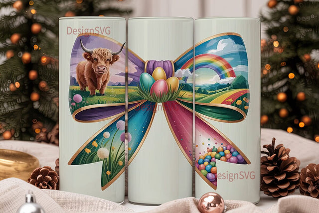 Highland Cow Easter Bow 20oz Tumbler Sublimation DesignSVG 