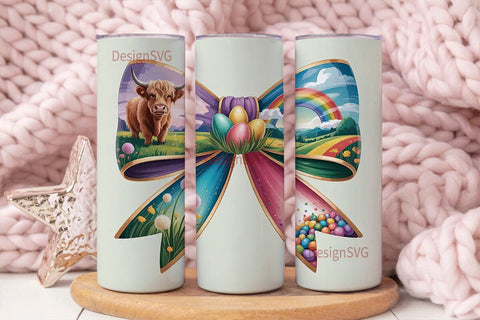 Highland Cow Easter Bow 20oz Tumbler Sublimation DesignSVG 