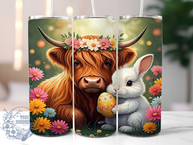 Highland Cow, Easter Bunny, 20oz Tumbler, Sublimation Design, Easter Gift, Farm Animal Decor, Spring Drinkware Sublimation ToriDesigns 