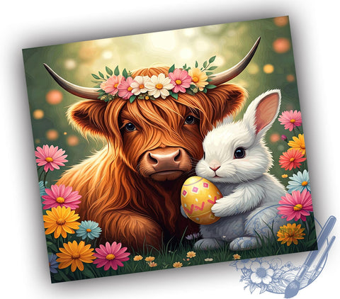 Highland Cow, Easter Bunny, 20oz Tumbler, Sublimation Design, Easter Gift, Farm Animal Decor, Spring Drinkware Sublimation ToriDesigns 