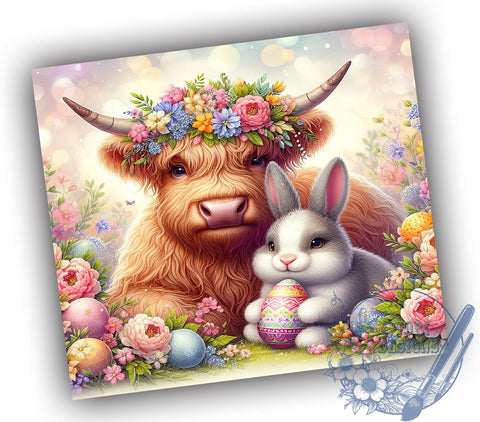 Highland Cow, Easter Bunny, 20oz Tumbler, Sublimation Design, Easter Gift, Farm Animal Decor, Spring Drinkware Sublimation ToriDesigns 