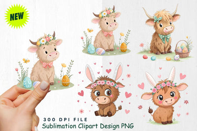 Highland Cow Easter Clipart PNG Sublimation Regulrcrative 