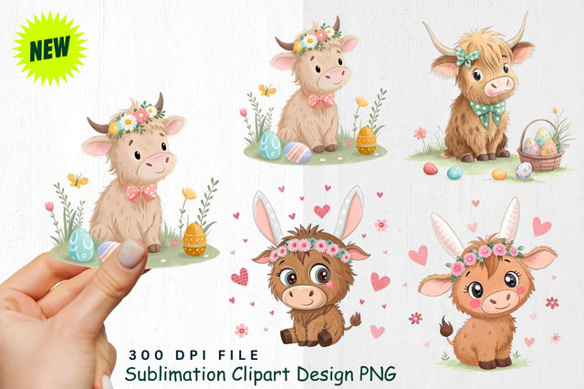 Highland Cow Easter Clipart PNG Sublimation Regulrcrative 