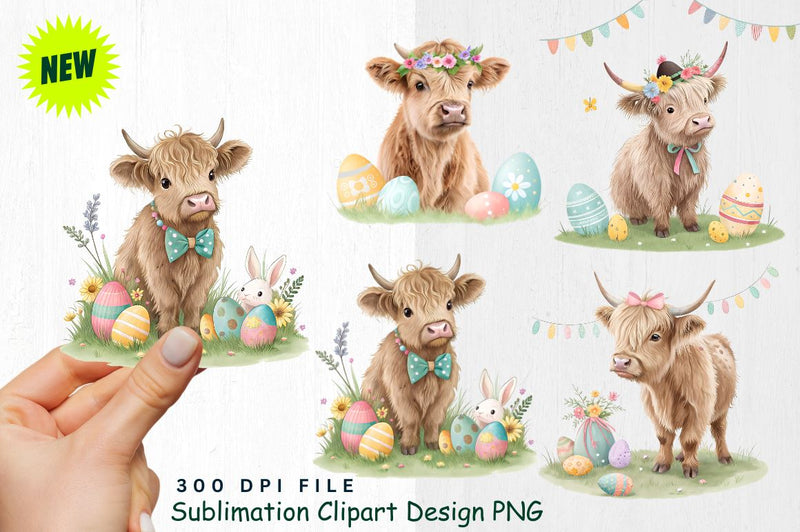 Highland Cow Easter Clipart PNG Sublimation Regulrcrative 