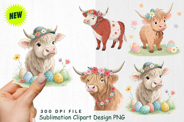 Highland Cow Easter Clipart PNG Sublimation Regulrcrative 