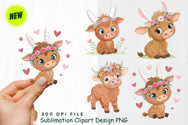 Highland Cow Easter Clipart PNG Sublimation Regulrcrative 