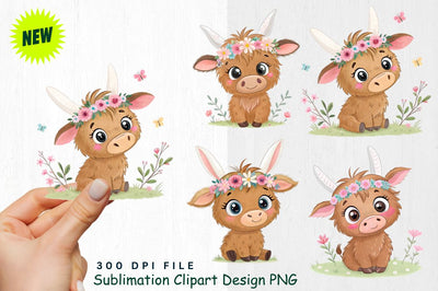 Highland Cow Easter Clipart PNG Sublimation Regulrcrative 