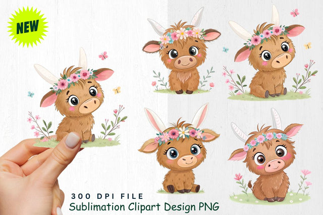 Highland Cow Easter Clipart PNG Sublimation Regulrcrative 