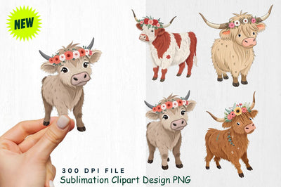 Highland Cow Easter Clipart PNG Sublimation Regulrcrative 