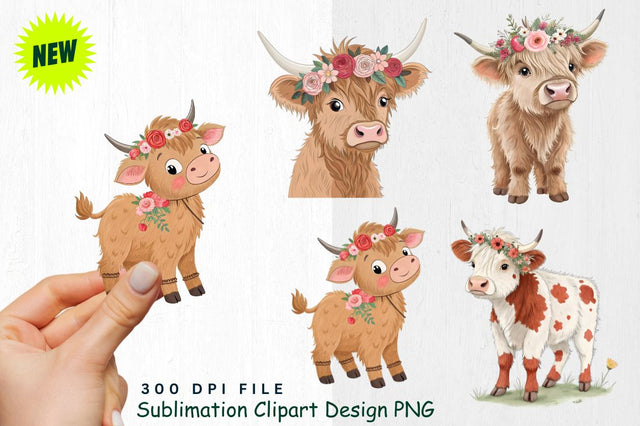 Highland Cow Easter Clipart PNG Sublimation Regulrcrative 