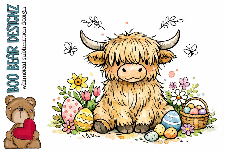 Highland cow Easter Clipart Sublimation Boo Bear Designz 
