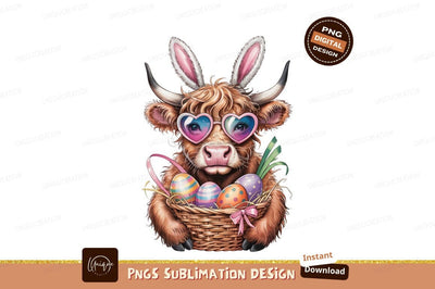 Highland Cow Easter Egg Basket Sublimation Png Sublimation Designangry 