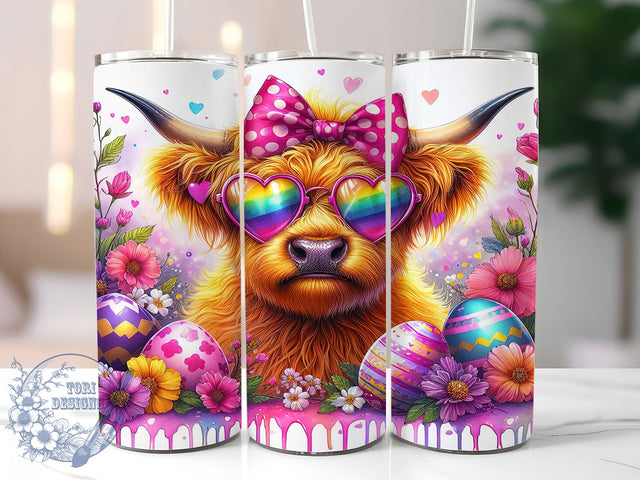 Highland Cow Easter Egg Tumbler Wrap, Cute Cow Tumbler, Easter Egg Wrap, Spring Cow Sublimation, Farm Animal Mug, Happy Easter Cup, Floral Cow Design Sublimation ToriDesigns 