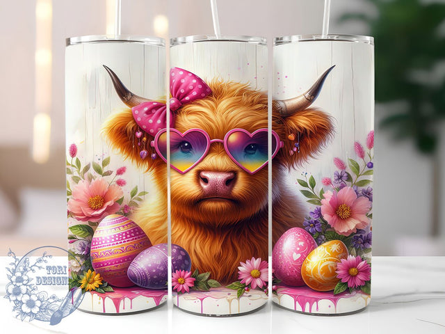 Highland Cow Easter Egg Tumbler Wrap, Cute Cow Tumbler, Easter Egg Wrap, Spring Cow Sublimation, Farm Animal Mug, Happy Easter Cup, Floral Cow Design Sublimation ToriDesigns 
