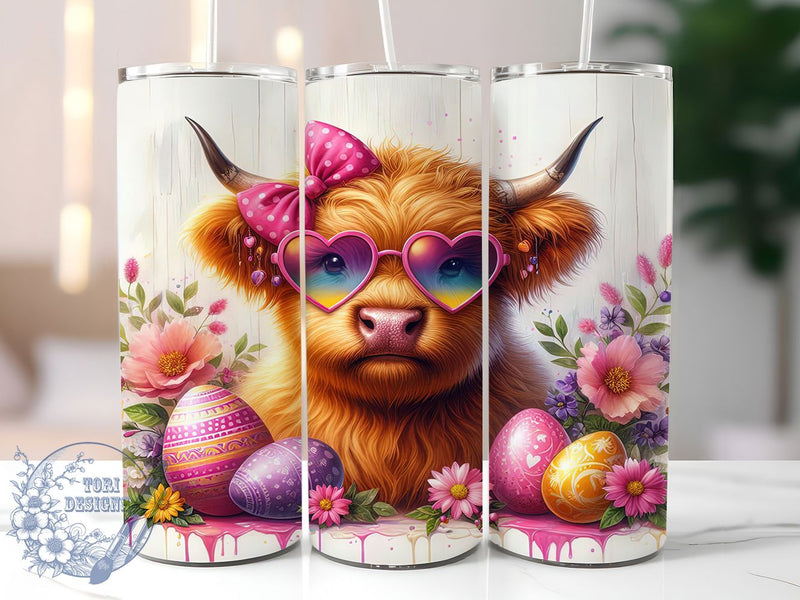 Highland Cow Easter Egg Tumbler Wrap, Cute Cow Tumbler, Easter Egg Wrap, Spring Cow Sublimation, Farm Animal Mug, Happy Easter Cup, Floral Cow Design Sublimation ToriDesigns 
