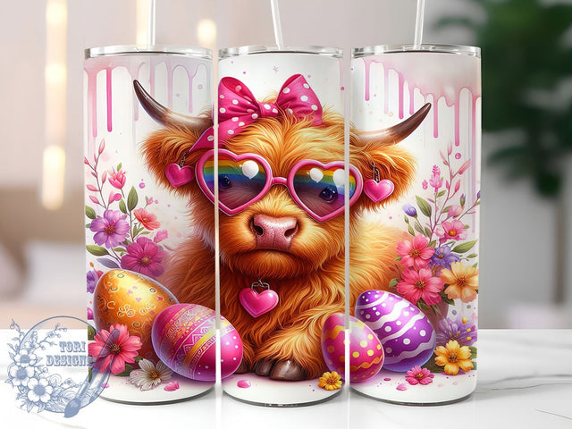 Highland Cow Easter Egg Tumbler Wrap, Cute Cow Tumbler, Easter Egg Wrap, Spring Cow Sublimation, Farm Animal Mug, Happy Easter Cup, Floral Cow Design Sublimation ToriDesigns 