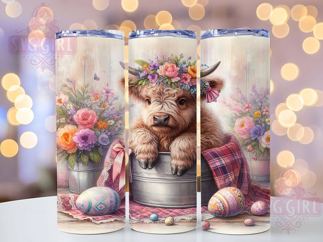Highland Cow Easter Pastel Tumbler Wrap, Easter Cow Wrap, Baby Cow Sublimation, Cute Farm Animal Cup, Spring Easter Tumbler, Pastel Cow Mug, Floral Cow Design Sublimation SvggirlplusArt 