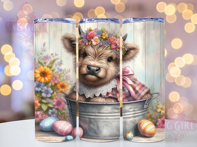 Highland Cow Easter Pastel Tumbler Wrap, Easter Cow Wrap, Baby Cow Sublimation, Cute Farm Animal Cup, Spring Easter Tumbler, Pastel Cow Mug, Floral Cow Design Sublimation SvggirlplusArt 