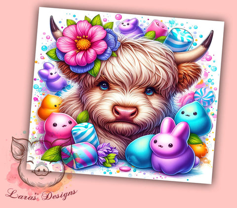 Highland Cow Easter Tumbler Wrap, Bunny Cow Design, 20oz Sublimation Wrap, Cute Easter Art, Digital Download Tumbler, Spring Drinkware, Easter Gift Idea, Whimsical Tumbler Sublimation Lara' s Designs 
