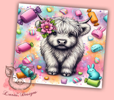 Highland Cow Easter Tumbler Wrap, Bunny Cow Design, 20oz Sublimation Wrap, Cute Easter Art, Digital Download Tumbler, Spring Drinkware, Easter Gift Idea, Whimsical Tumbler Sublimation Lara' s Designs 