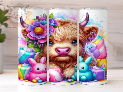 Highland Cow Easter Tumbler Wrap, Bunny Cow Design, 20oz Sublimation Wrap, Cute Easter Art, Digital Download Tumbler, Spring Drinkware, Easter Gift Idea, Whimsical Tumbler Sublimation Lara' s Designs 