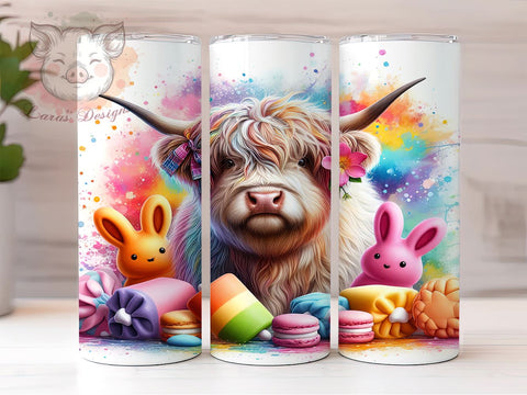 Highland Cow Easter Tumbler Wrap, Bunny Cow Design, 20oz Sublimation Wrap, Cute Easter Art, Digital Download Tumbler, Spring Drinkware, Easter Gift Idea, Whimsical Tumbler Sublimation Lara' s Designs 