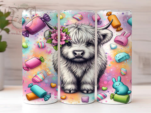 Highland Cow Easter Tumbler Wrap, Bunny Cow Design, 20oz Sublimation Wrap, Cute Easter Art, Digital Download Tumbler, Spring Drinkware, Easter Gift Idea, Whimsical Tumbler Sublimation Lara' s Designs 