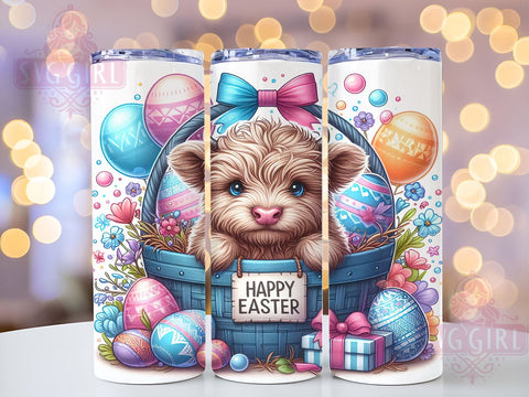 Highland Cow Easter Tumbler Wrap, Happy Easter Design, 20oz Sublimation Wrap, Easter Eggs Drinkware, Digital Download Tumbler, Cute Easter Art, Spring Tumbler Design, Whimsical Cow Tumbler Sublimation SvggirlplusArt 
