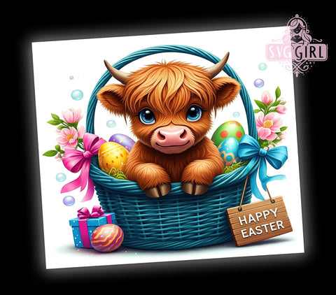 Highland Cow Easter Tumbler Wrap, Happy Easter Design, 20oz Sublimation Wrap, Easter Eggs Drinkware, Digital Download Tumbler, Cute Easter Art, Spring Tumbler Design, Whimsical Cow Tumbler Sublimation SvggirlplusArt 