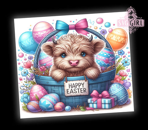 Highland Cow Easter Tumbler Wrap, Happy Easter Design, 20oz Sublimation Wrap, Easter Eggs Drinkware, Digital Download Tumbler, Cute Easter Art, Spring Tumbler Design, Whimsical Cow Tumbler Sublimation SvggirlplusArt 