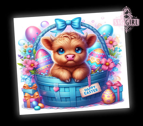 Highland Cow Easter Tumbler Wrap, Happy Easter Design, 20oz Sublimation Wrap, Easter Eggs Drinkware, Digital Download Tumbler, Cute Easter Art, Spring Tumbler Design, Whimsical Cow Tumbler Sublimation SvggirlplusArt 