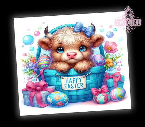 Highland Cow Easter Tumbler Wrap, Happy Easter Design, 20oz Sublimation Wrap, Easter Eggs Drinkware, Digital Download Tumbler, Cute Easter Art, Spring Tumbler Design, Whimsical Cow Tumbler Sublimation SvggirlplusArt 