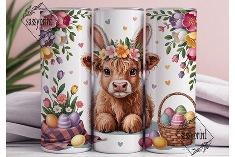 Highland Cow Easter Tumbler Wrap Sublimation sassyprint 