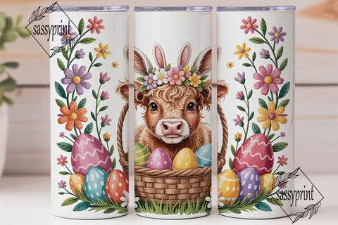 Highland Cow Easter Tumbler Wrap Sublimation sassyprint 