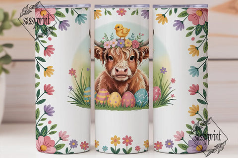 Highland Cow Easter Tumbler Wrap Sublimation sassyprint 