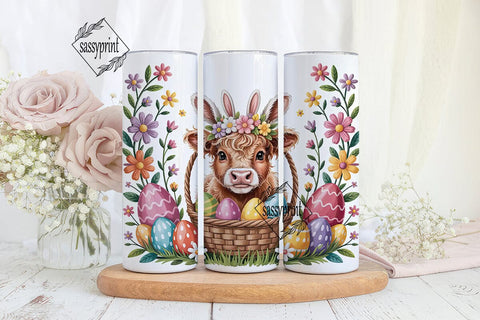 Highland Cow Easter Tumbler Wrap Sublimation sassyprint 