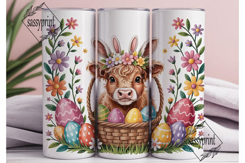 Highland Cow Easter Tumbler Wrap Sublimation sassyprint 