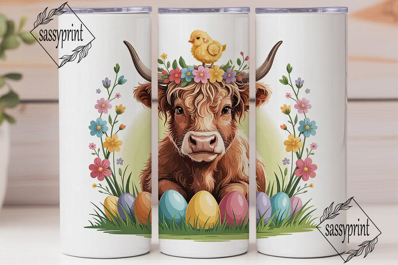 Highland Cow Easter Tumbler Wrap Sublimation sassyprint 