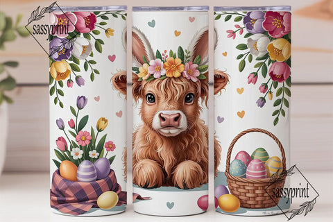 Highland Cow Easter Tumbler Wrap Sublimation sassyprint 