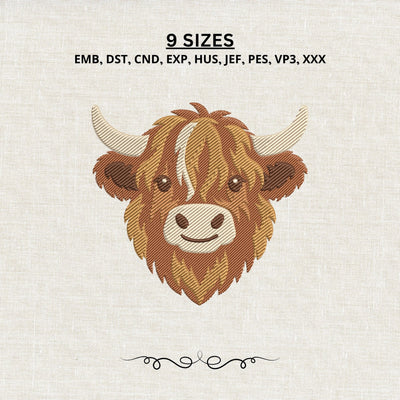Highland Cow Embroidery Design – Cute Highland Cow Head Machine Embroidery File, Farm Animal Cattle Design Embroidery/Applique DESIGNS PatternFeed8 