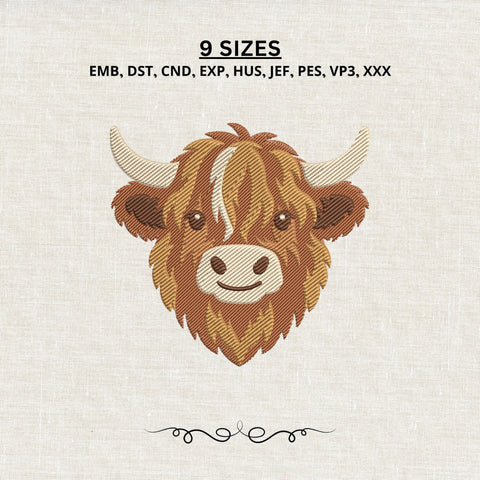 Highland Cow Embroidery Design – Cute Highland Cow Head Machine Embroidery File, Farm Animal Cattle Design Embroidery/Applique DESIGNS PatternFeed8 