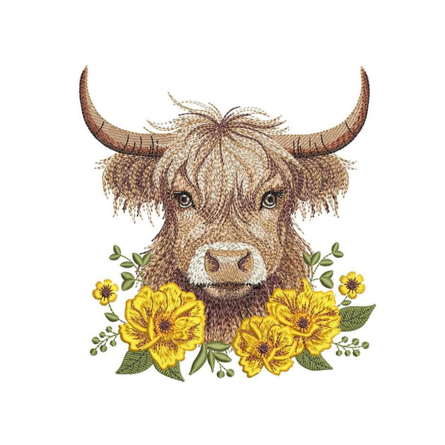 Highland Cow Embroidery Design, Farm Animal Machine Embroidery File, 3 sizes, Instant Download Embroidery/Applique DESIGNS Nino Nadaraia 