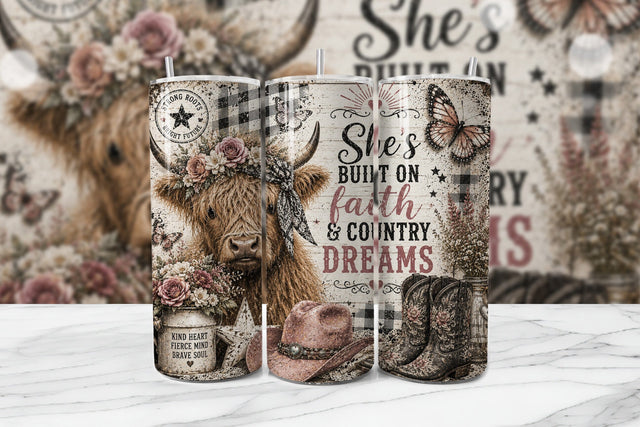 Highland Cow Faith Dreams Tumbler Wrap Sublimation BijouBay 