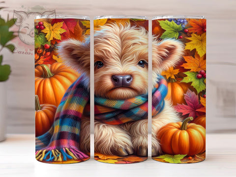 Highland Cow Fall 20 oz Skinny Tumbler Sublimation Design, Straight & Tapered Tumbler Png, Fall Autumn Tumbler Png, Digital Download PNG Sublimation Lara' s Designs 