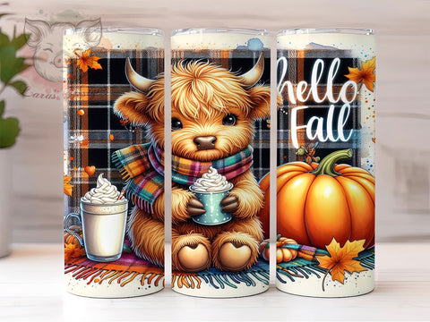 Highland Cow Fall 20 oz Skinny Tumbler Sublimation Design, Straight & Tapered Tumbler Png, Hello Fall Tumbler Png, Digital Download PNG Sublimation Lara' s Designs 