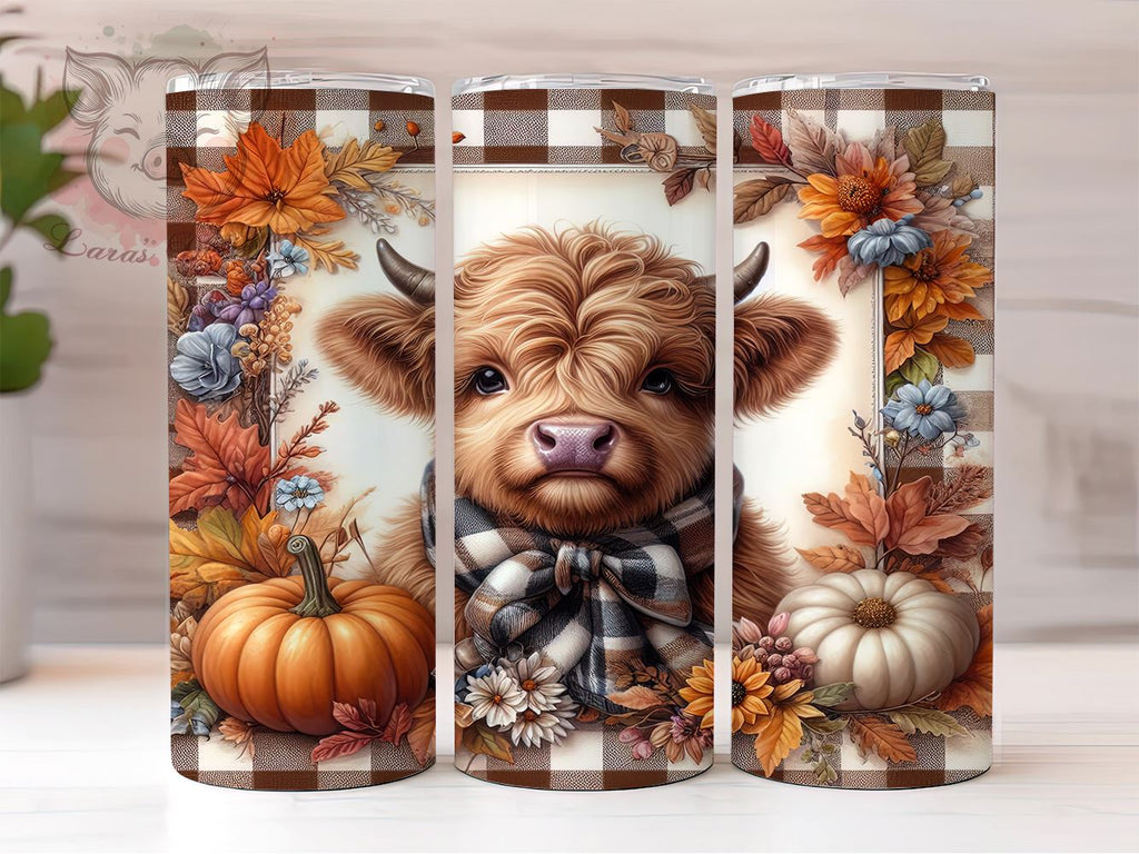 Highland Cow Fall 20 oz Skinny Tumbler Sublimation Design, Straight ...