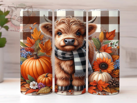Highland Cow Fall 20 oz Skinny Tumbler Sublimation Design, Straight & Tapered Tumbler Png, Highland Cow Tumbler Png, Digital Download PNG Sublimation Lara' s Designs 