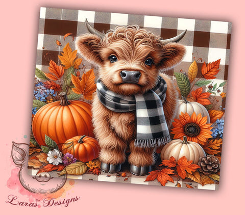 Highland Cow Fall 20 oz Skinny Tumbler Sublimation Design, Straight & Tapered Tumbler Png, Highland Cow Tumbler Png, Digital Download PNG Sublimation Lara' s Designs 