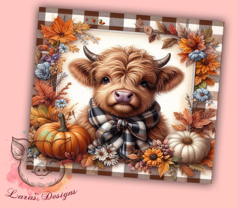 Highland Cow Fall 20 oz Skinny Tumbler Sublimation Design, Straight & Tapered Tumbler Png, Highland Cow Tumbler Png, Digital Download PNG Sublimation Lara' s Designs 
